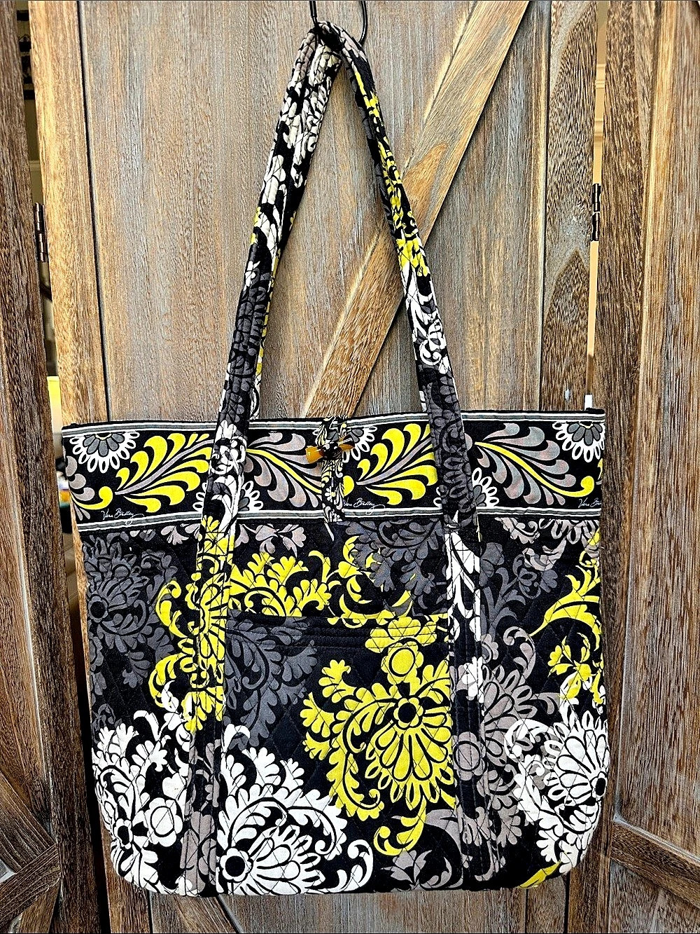 Vera Bradley Baroque Quilted Tote Floral Black & Yellow